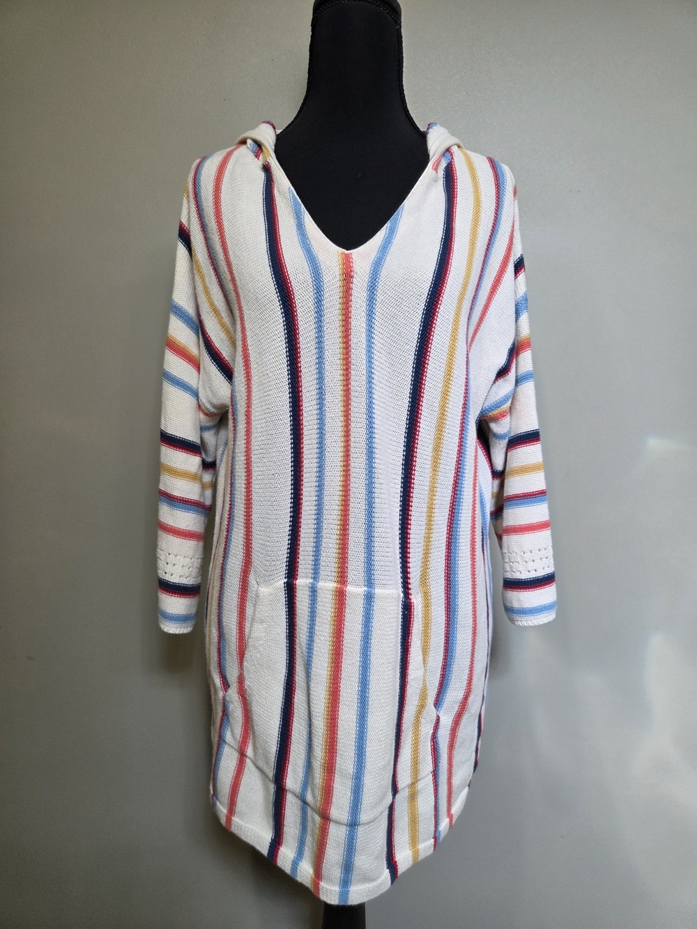 Natural Reflections Cream Hoodie with Multicolor Stripes